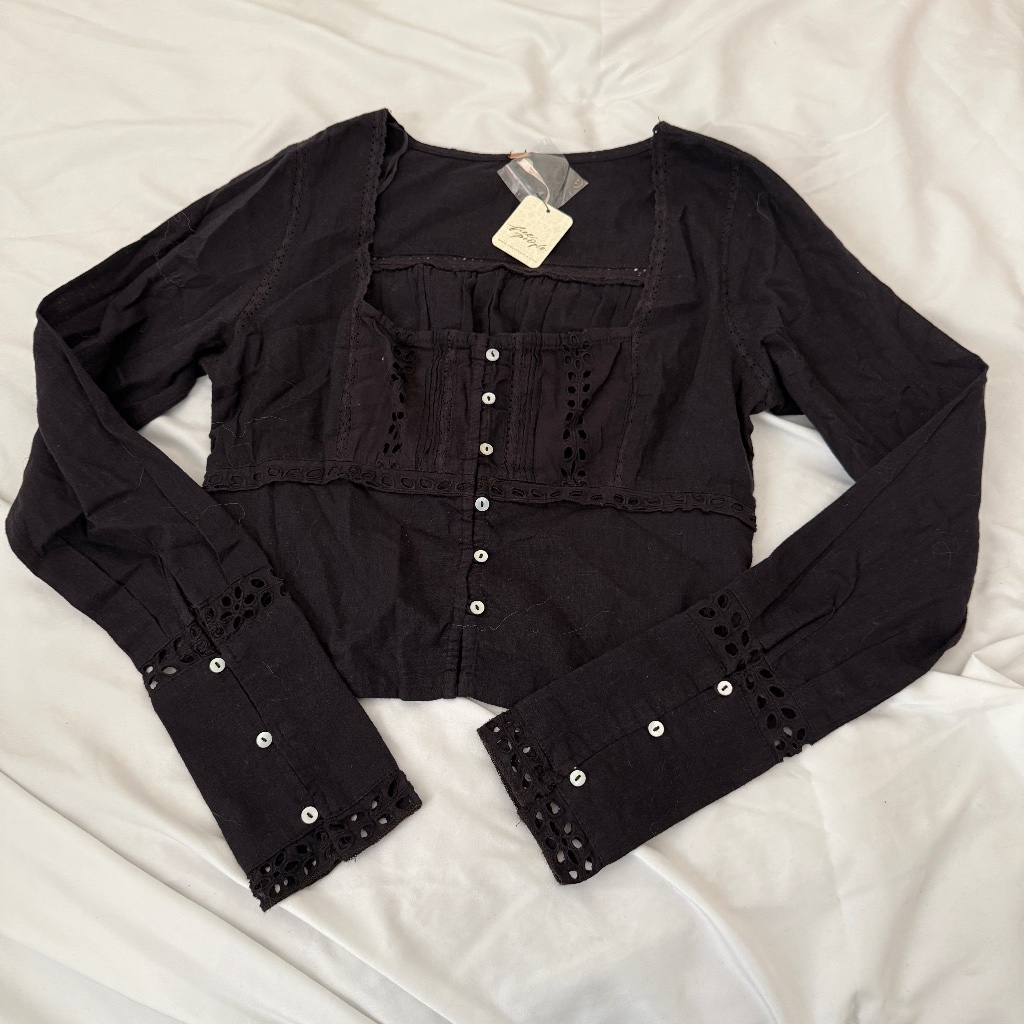 Free People Eyelet Blouse Size Small Condition: Nwt Color: Black (More Of A V